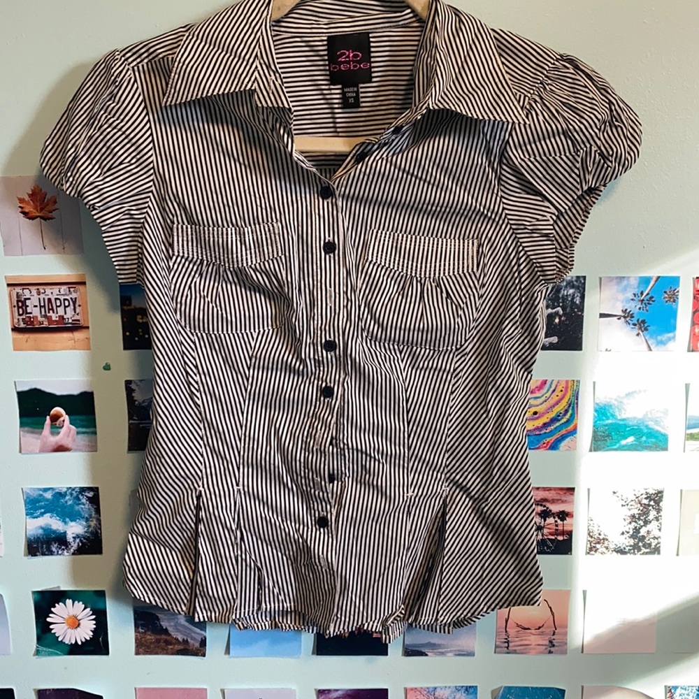 Striped black and white collared polo shirt